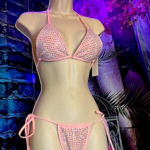 2piece Pink Rave Rhinestone Bikini